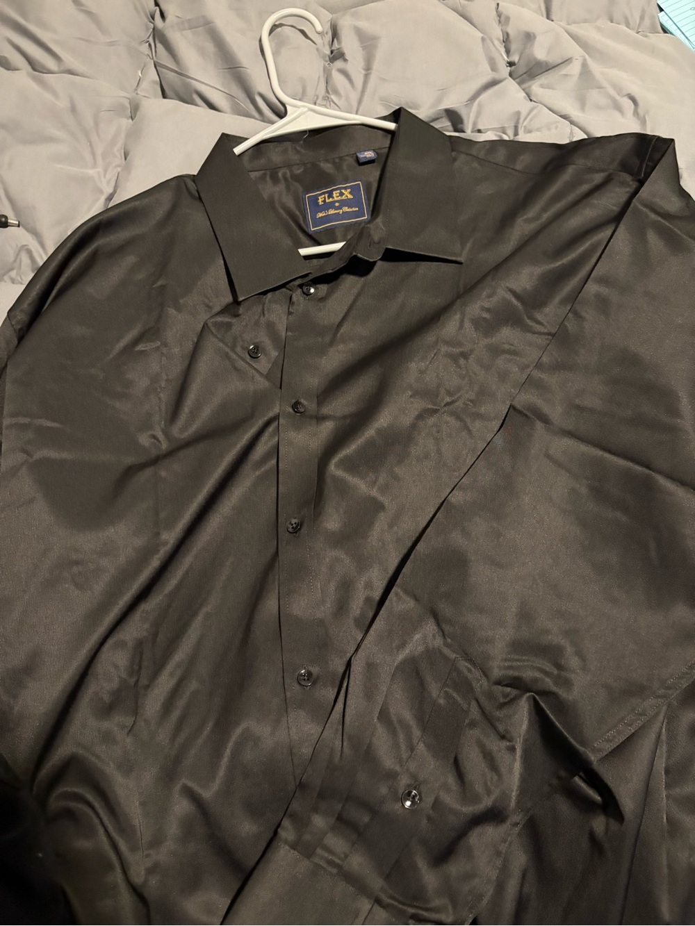 FLEX Men's Black Satin Dress Shirt - Classic Point Collar